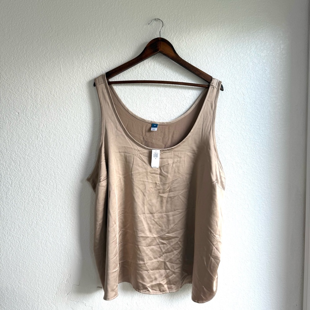 NWT Old Navy Womens Shirt Tank Top Tan Silky Satin Sleeveless Plus Size 3X